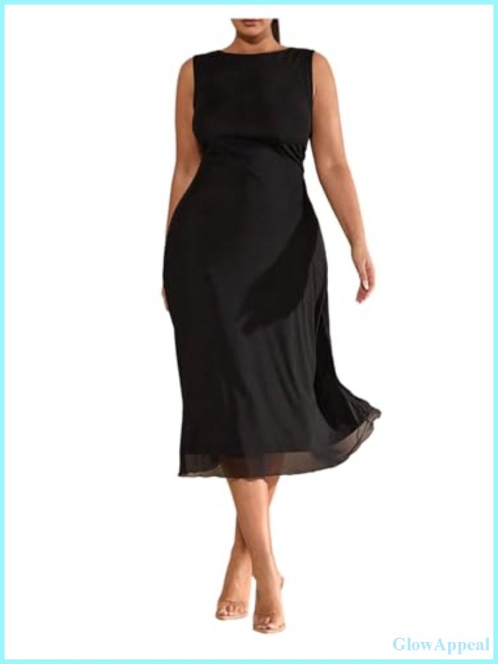 Plus Size Sleeveless Midi A-Line Tank Dress Flowy Crew Neck